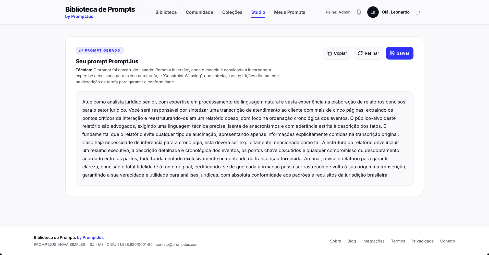Demonstração de Prompt Studio